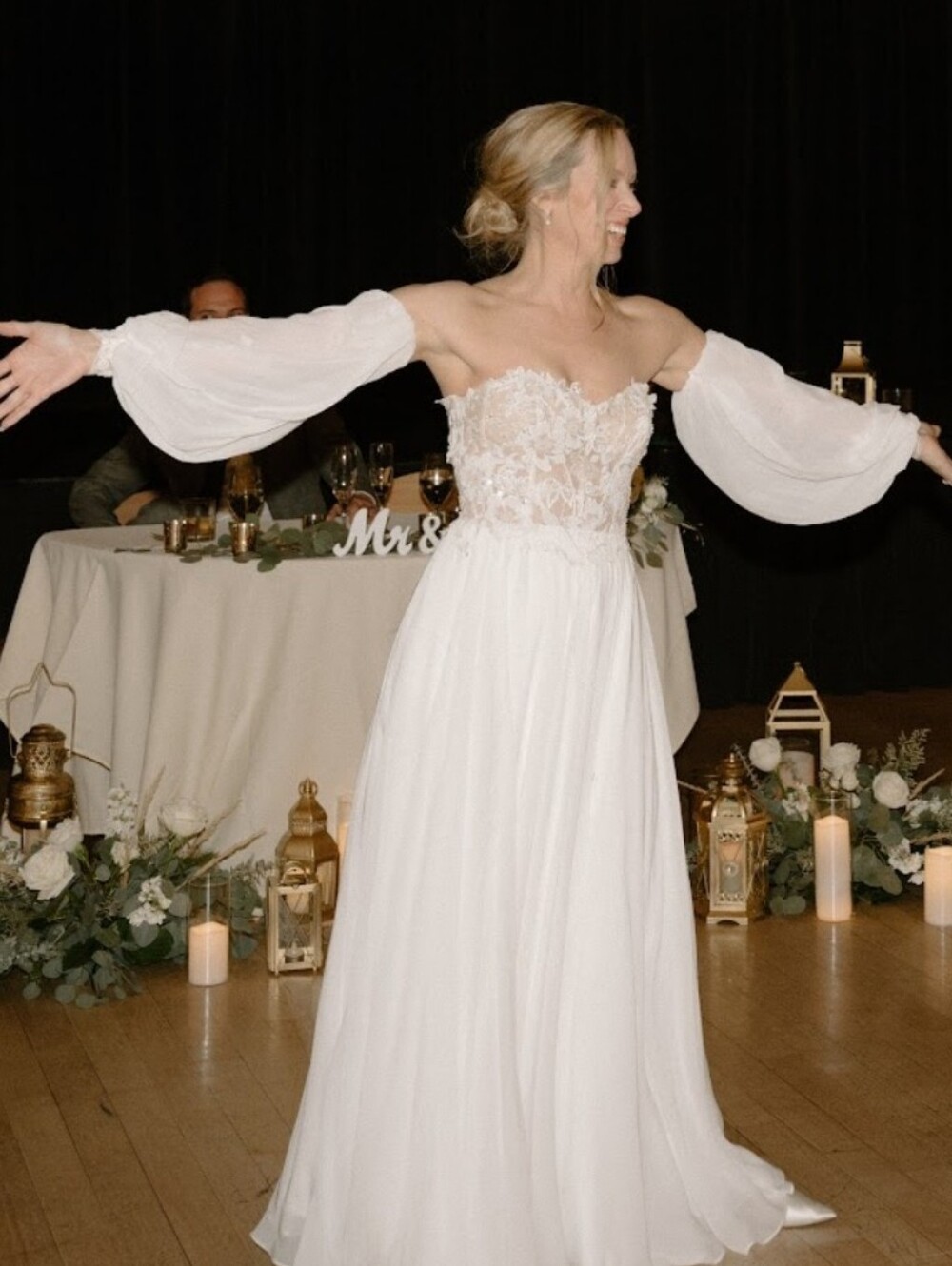 Lillian West Wedding Gown‎ Off the Shoulder Style 66228 With Slit Ethereal Boho